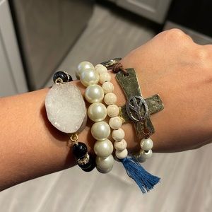 Mixed Faux Pearl Drusy Stone Beaded Western Bracelet Set